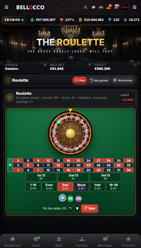 BELLOCCO roulette screen on mobile